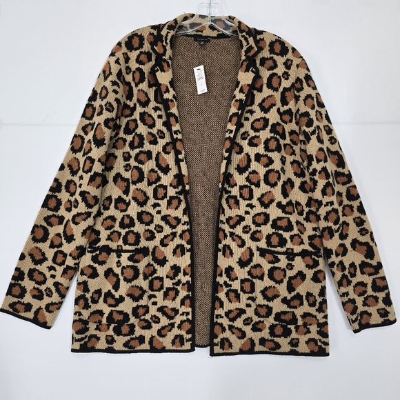 NWT Talbots leopard Animal Print Cardigan knit Blazer Size...